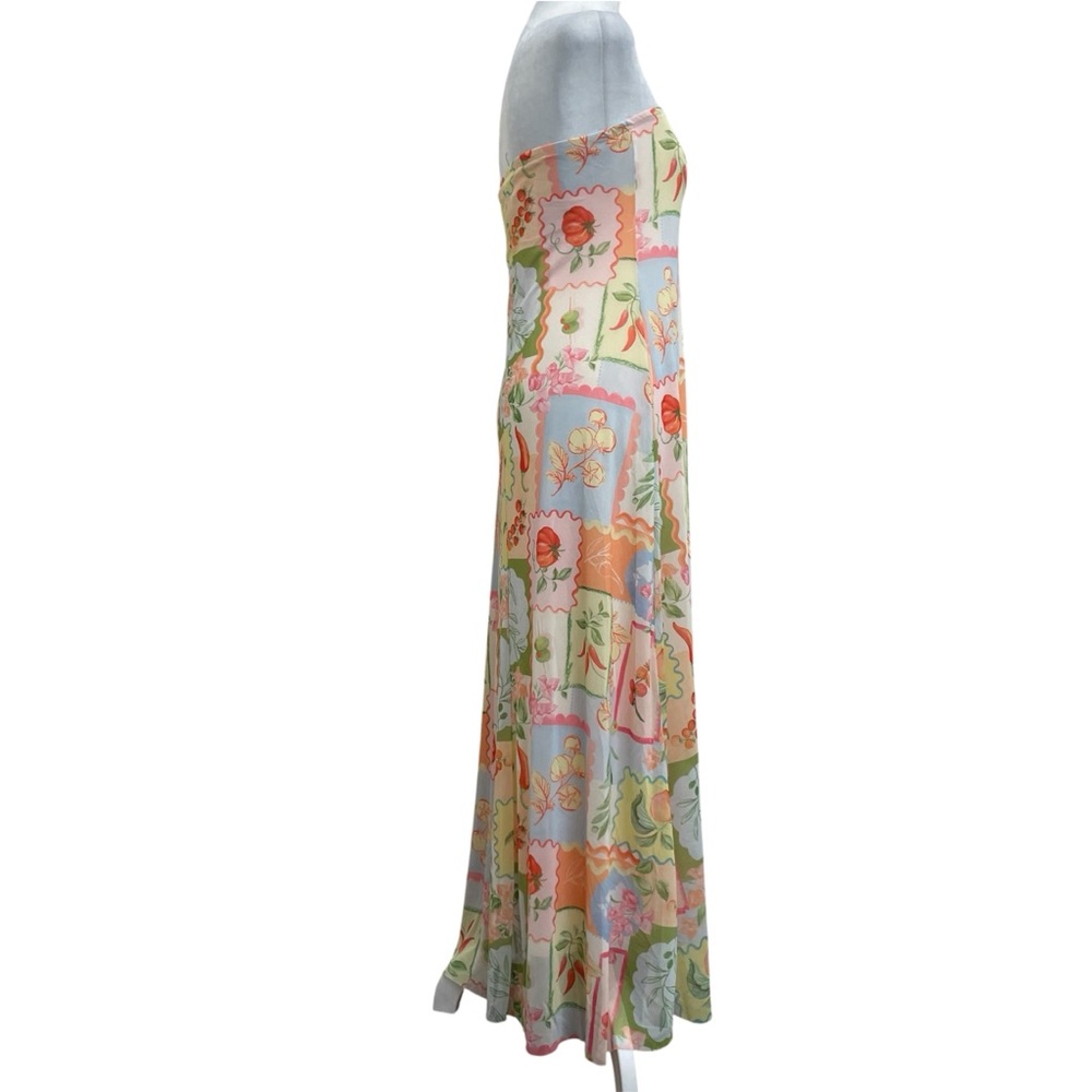 See You Monday Pastel Vegetable Floral Print Strapless Maxi Dress - Picture 4 of 11